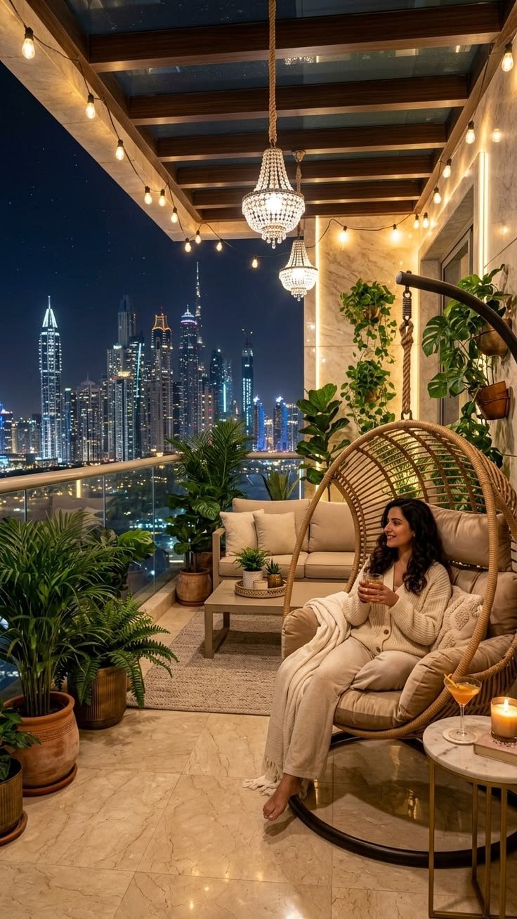 Skyline View Balcony with Hanging Swing