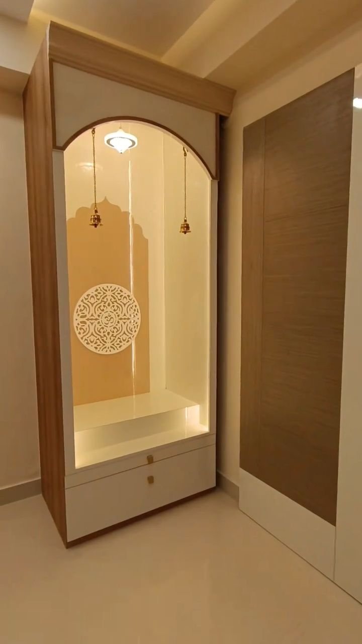 Warm Teakwood Fluted Puja Alcove